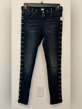 VENUS Black Skinny Jeans with Pearl-Style Stud Side Trim